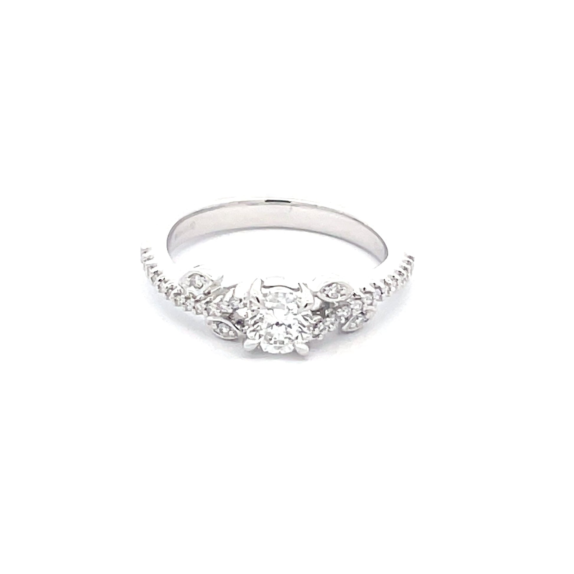 Platinum Round Brilliant Cut Diamond Solitaire with fancy diamond set shoulders - 0.65cts Gardiner Brothers
