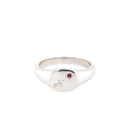 Platinum, Ruby Set Engraved Signet Ring  Gardiner Brothers   