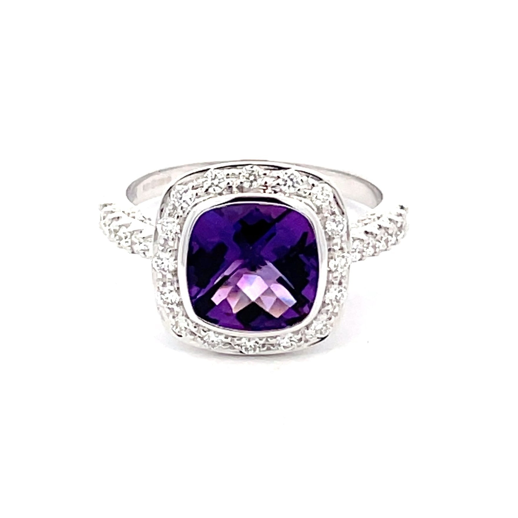 Amethyst and diamond halo style dress ring  Gardiner Brothers   