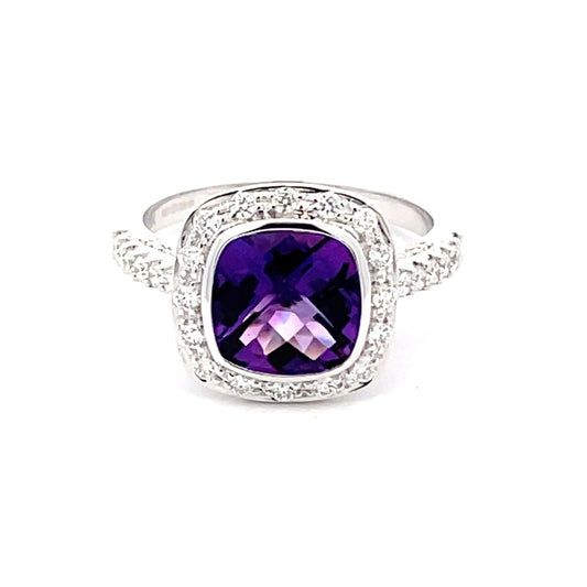 Amethyst and diamond halo style dress ring  Gardiner Brothers   