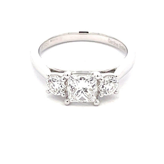 Platinum Princess and round brilliant cut diamond 3 stone ring - 1.36cts Gardiner Brothers