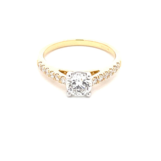 Yellow Gold Round Brilliant Cut DIAMOND SOLITAIRE RING WITH DIAMOND SET SHOULDERS - 0.93CTS Gardiner Brothers