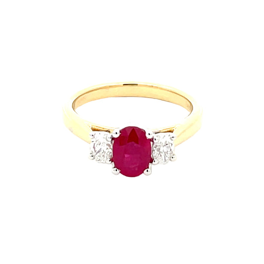 Ruby and Oval Shaped Diamond 3 Stone Ring  Gardiner Brothers   