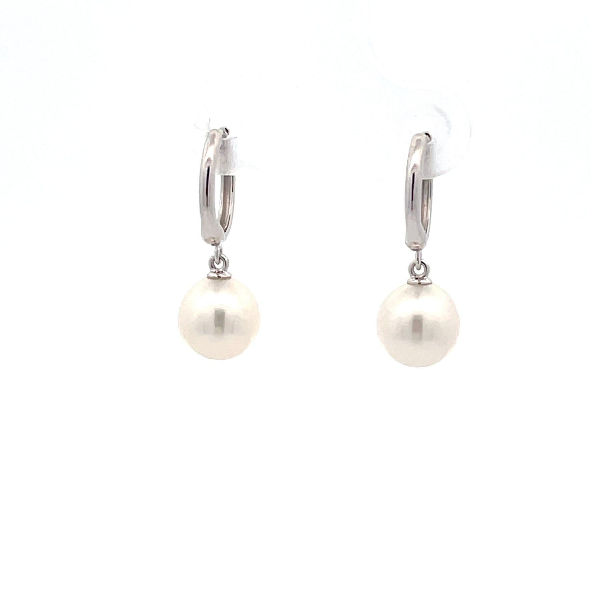 White Gold Hoop style Drop Pearl Earrings Gardiner Brothers