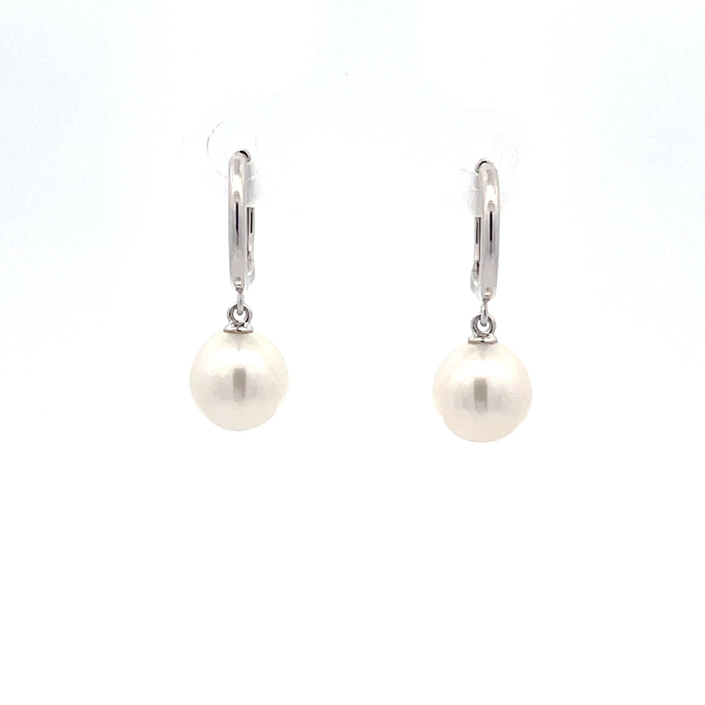 White Gold Hoop style Drop Pearl Earrings Gardiner Brothers