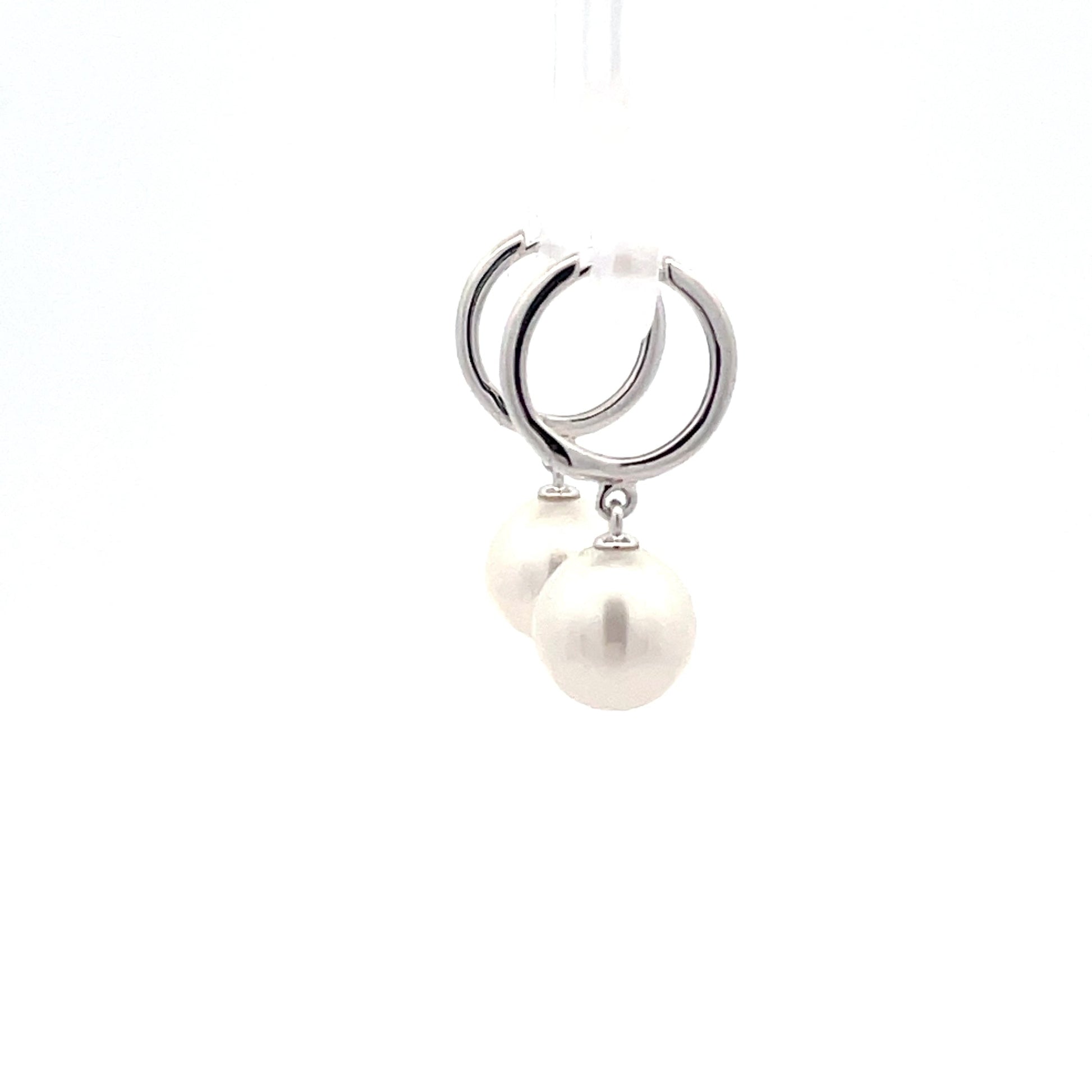 White Gold Hoop style Drop Pearl Earrings Gardiner Brothers