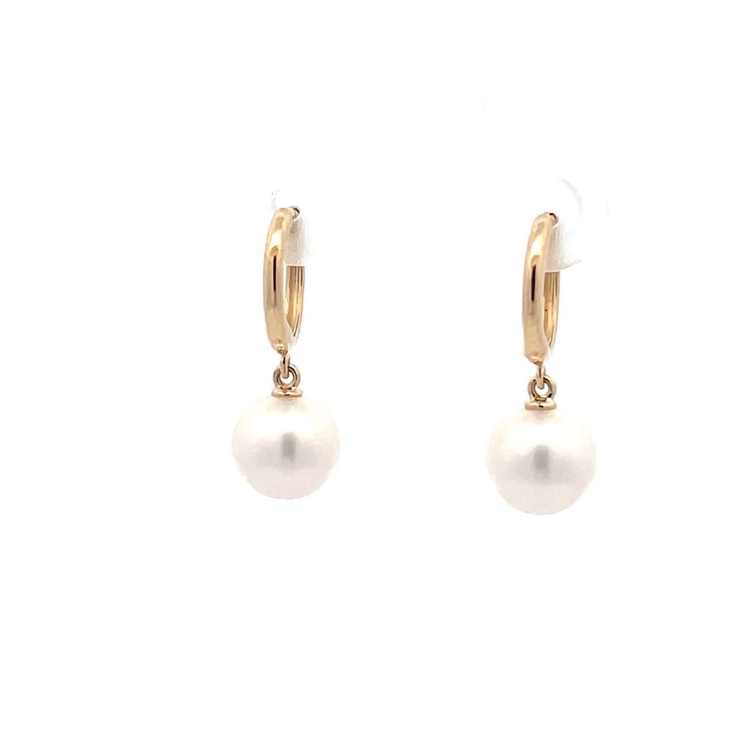 Yellow Gold Hoop style Drop Pearl Earrings Gardiner Brothers