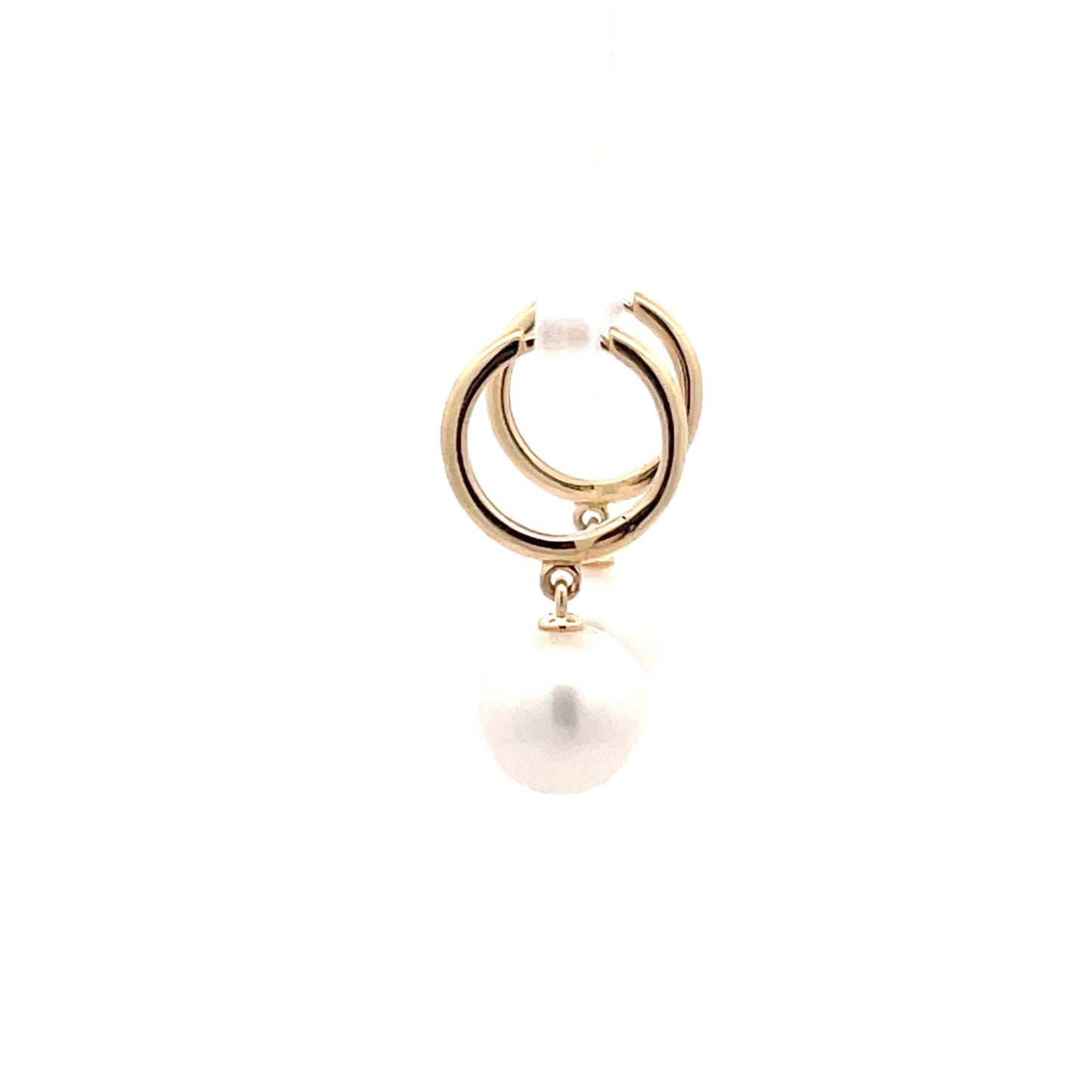 Yellow Gold Hoop style Drop Pearl Earrings Gardiner Brothers