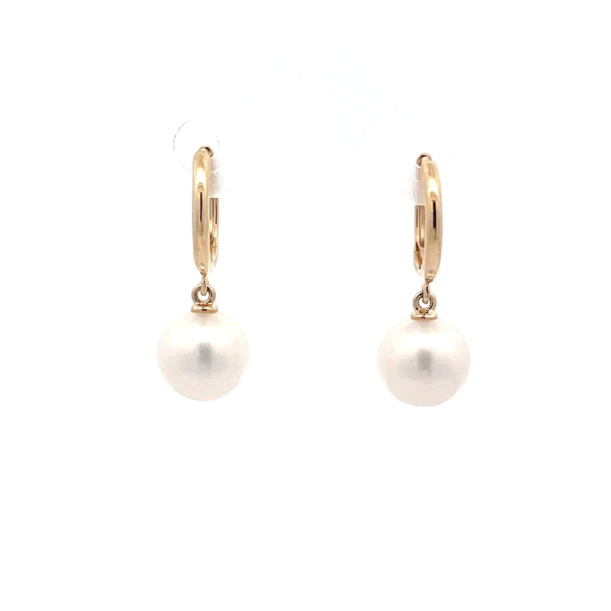 Yellow Gold Hoop style Drop Pearl Earrings Gardiner Brothers