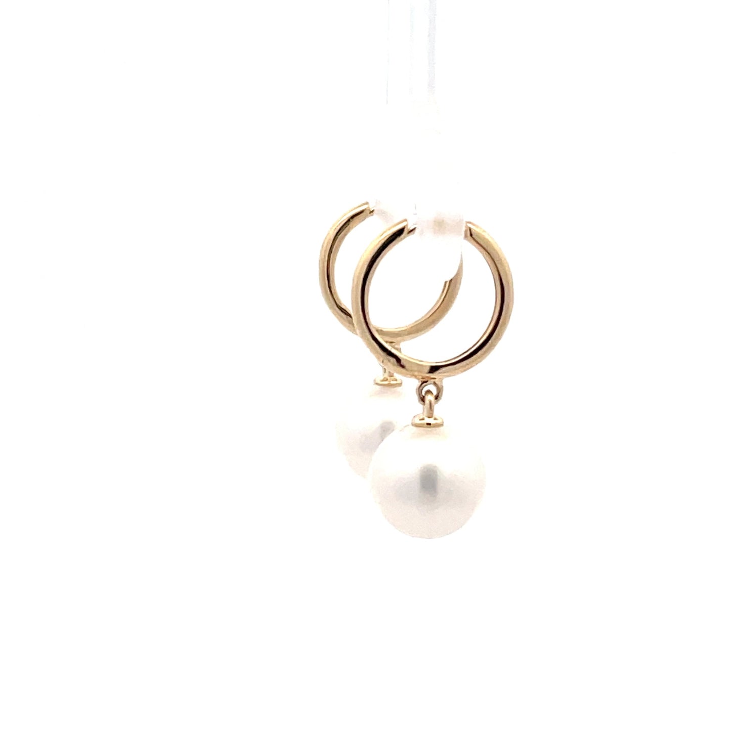 Yellow Gold Hoop style Drop Pearl Earrings Gardiner Brothers