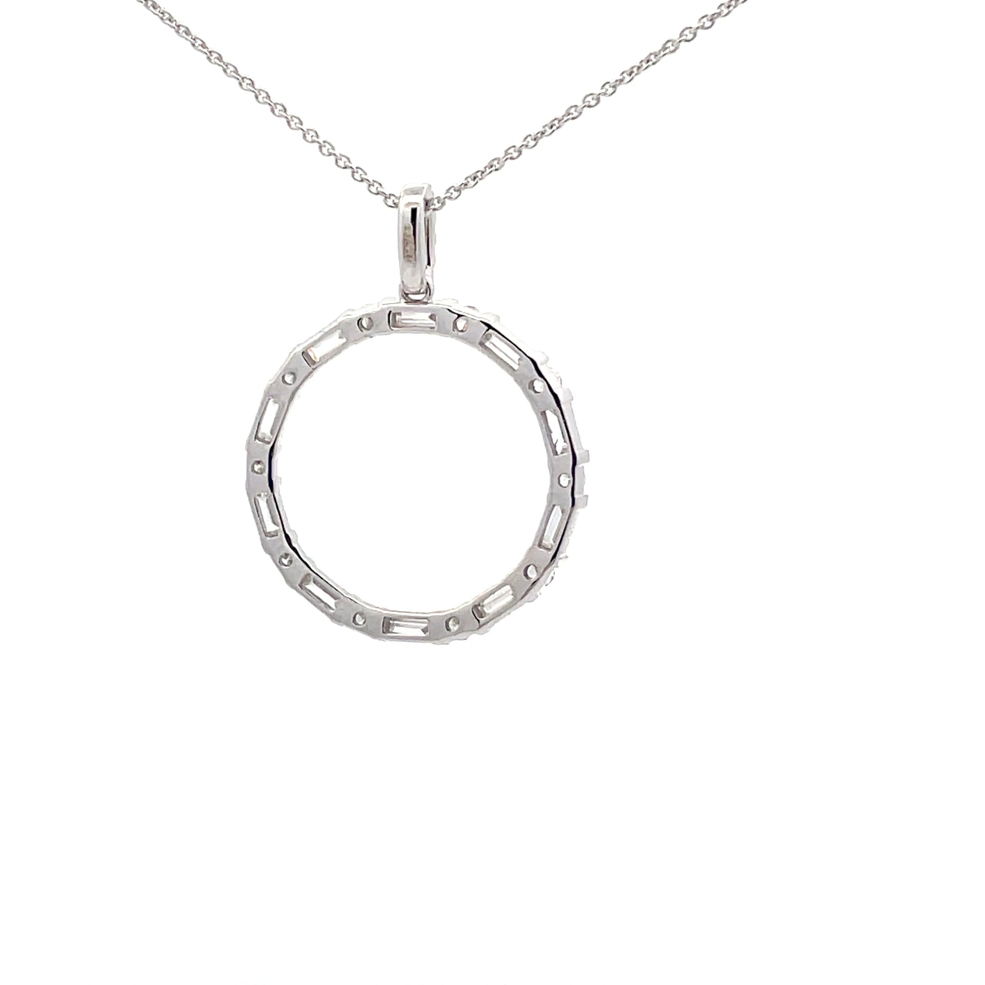 White Gold Round Brilliant and Baguette Cut Diamond Circle Pendant  Gardiner Brothers   