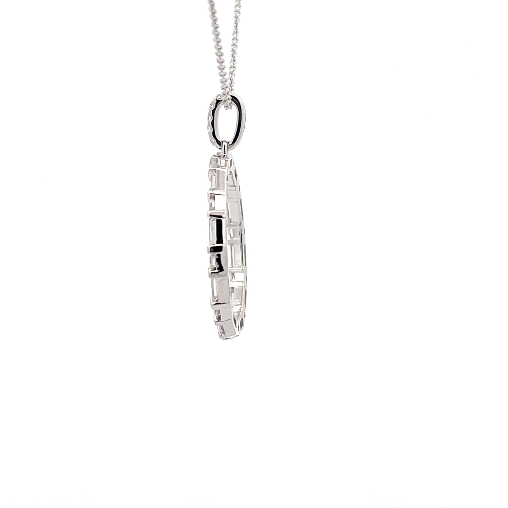 White Gold Round Brilliant and Baguette Cut Diamond Circle Pendant - 0.70cts Gardiner Brothers
