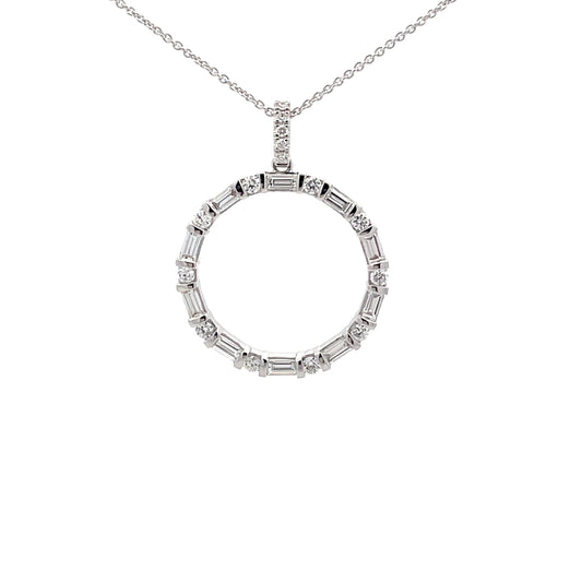 White Gold Round Brilliant and Baguette Cut Diamond Circle Pendant - 0.70cts Gardiner Brothers