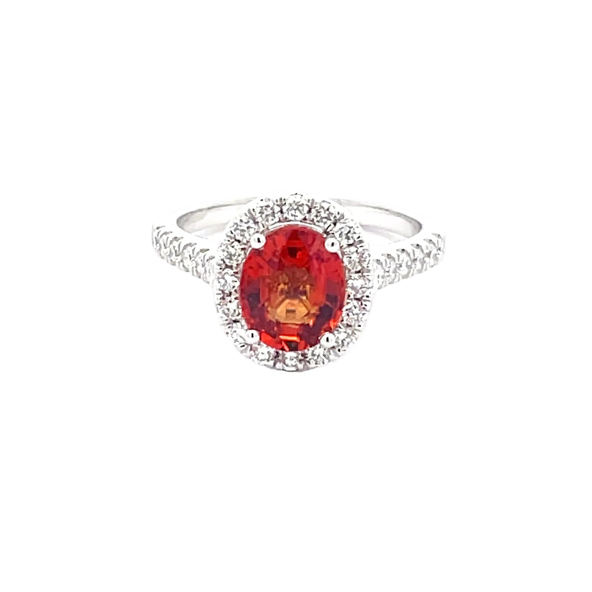 Orange Sapphire and diamond halo style ring  Gardiner Brothers   