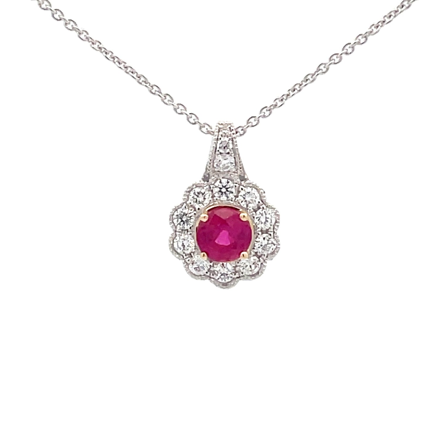 Ruby and Diamond Vintage Style Cluster Pendant  Gardiner Brothers   