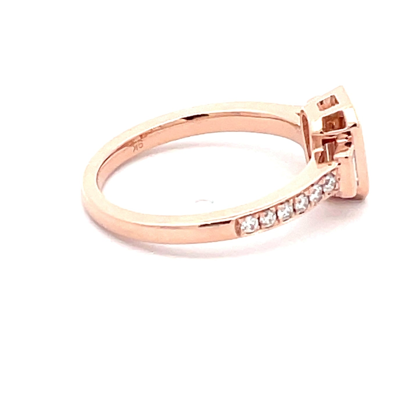 Morganite and Diamond 3 Stone Ring with Diamond Set shoulders.  Gardiner Brothers   