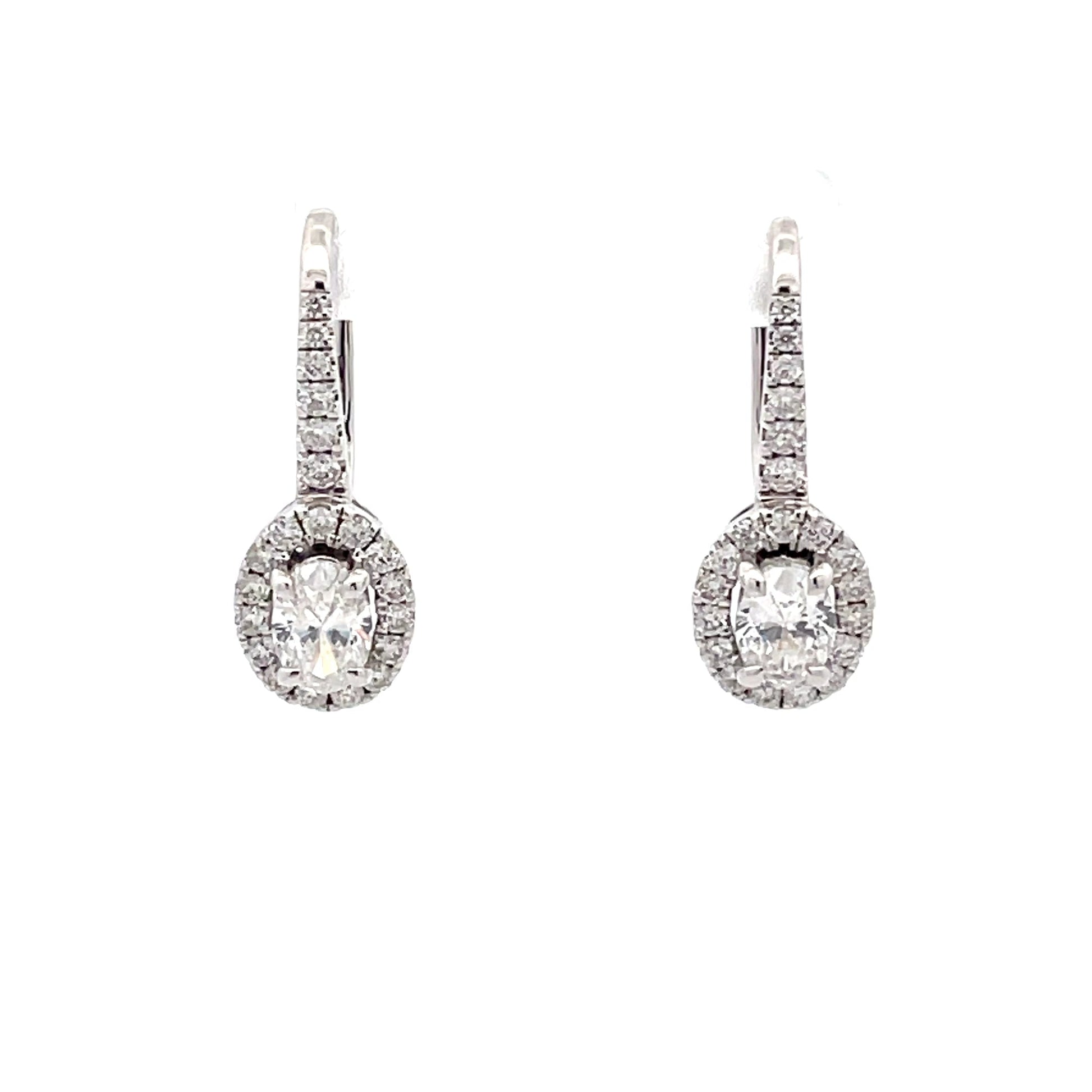 Oval Shaped Diamond Halo Drop Style Earrings  Gardiner Brothers   