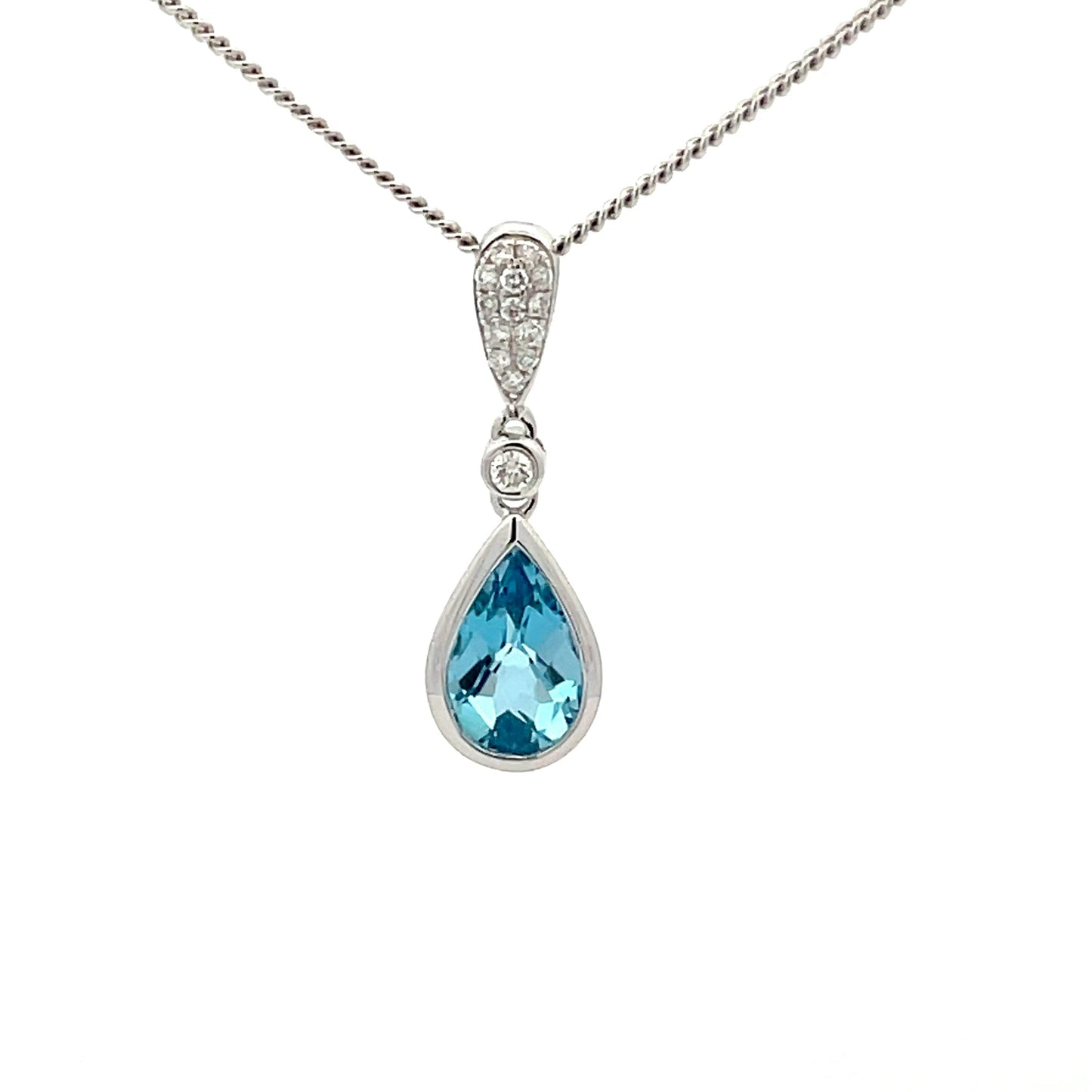 Swiss Blue Topaz and Diamond Drop Pendant  Gardiner Brothers   