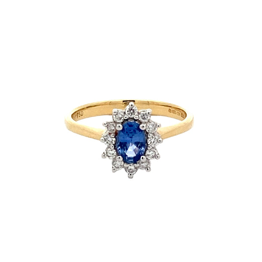 Sapphire and Round Brilliant Diamond Cluster Style Ring  Gardiner Brothers   