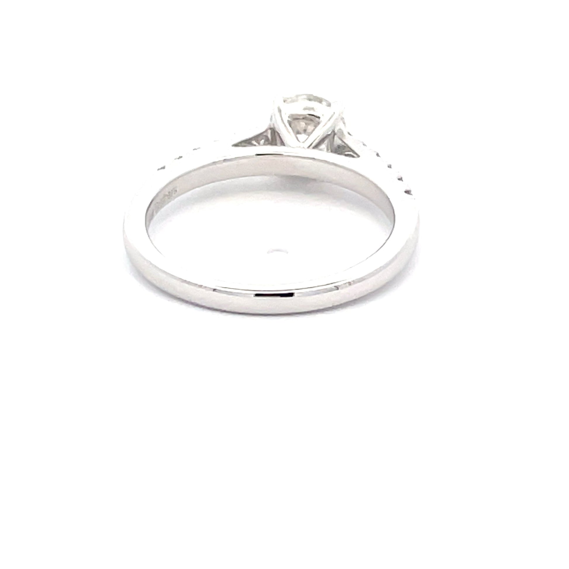 Platinum Round Brilliant Cut Diamond Solitaire Ring with diamond set shoulders - 0.95cts Gardiner Brothers