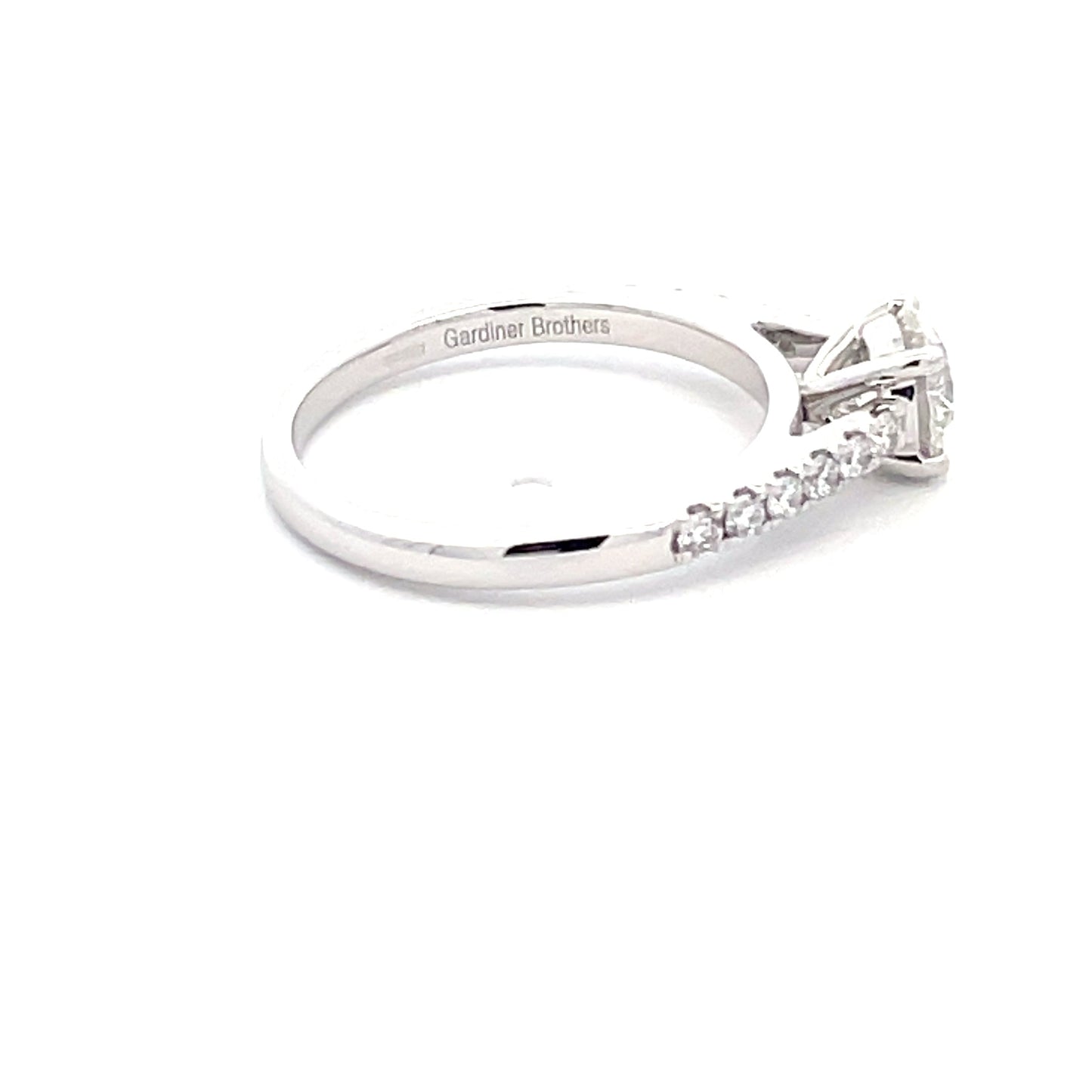 Platinum Round Brilliant Cut Diamond Solitaire Ring with diamond set shoulders - 0.95cts Gardiner Brothers
