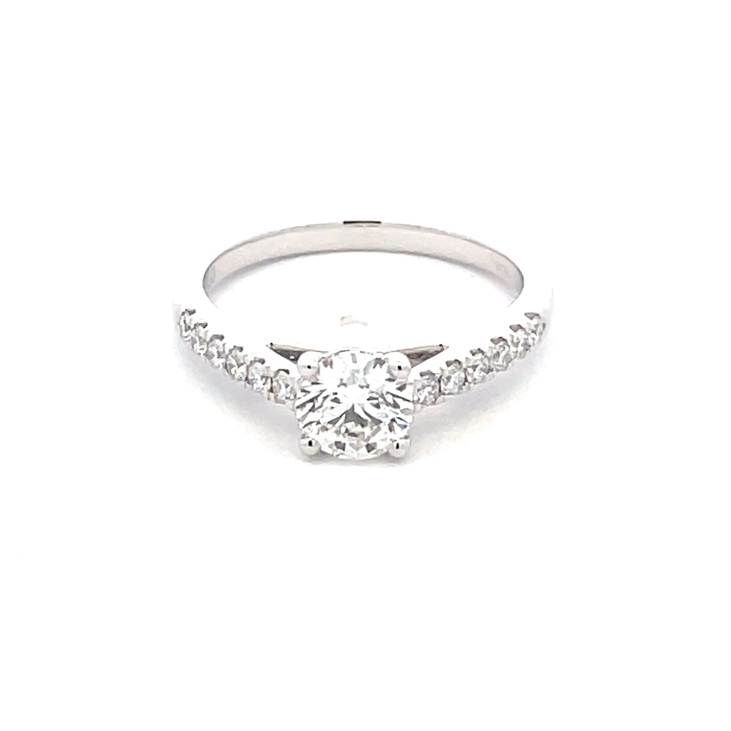 Platinum Round Brilliant Cut Diamond Solitaire Ring with diamond set shoulders - 0.95cts Gardiner Brothers