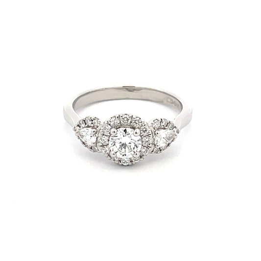 Platinum Round Brilliant and Pear Shaped Diamond Halo Style Ring - 0.81cts Gardiner Brothers