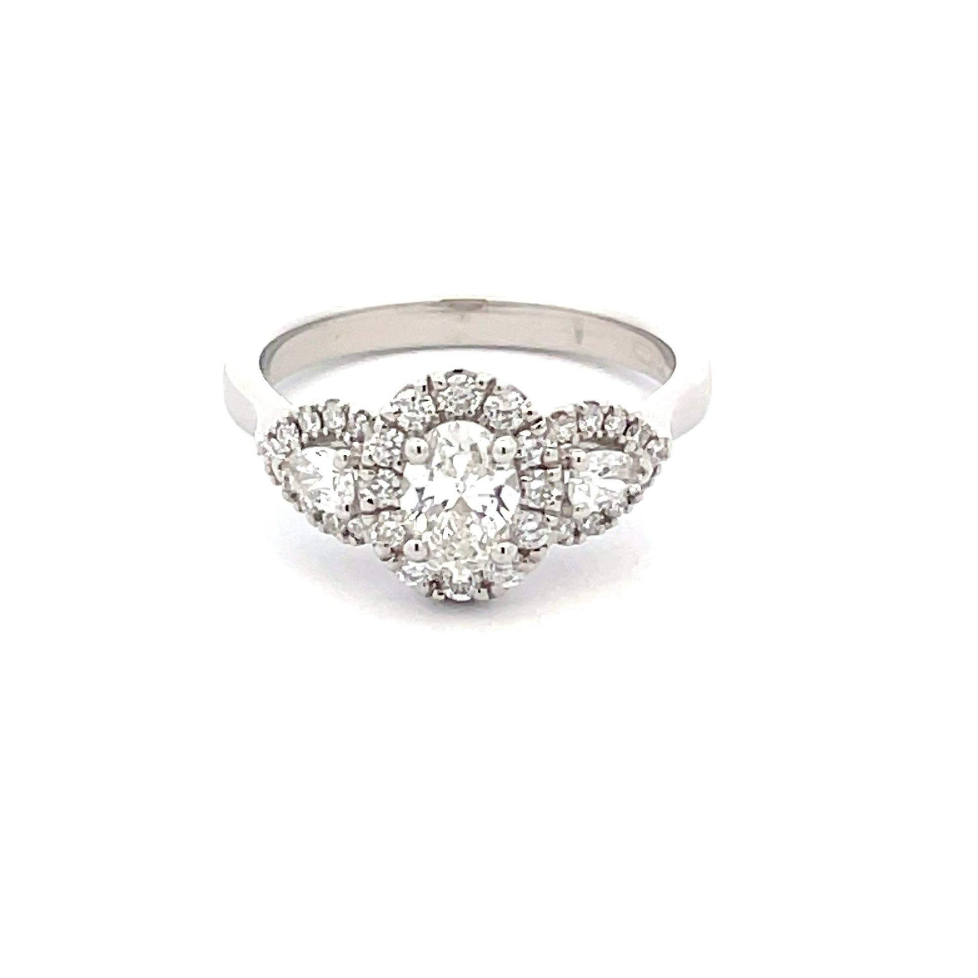 Platinum Oval and Pear Shaped Diamond Halo Cluster Style ring - 0.97cts Gardiner Brothers