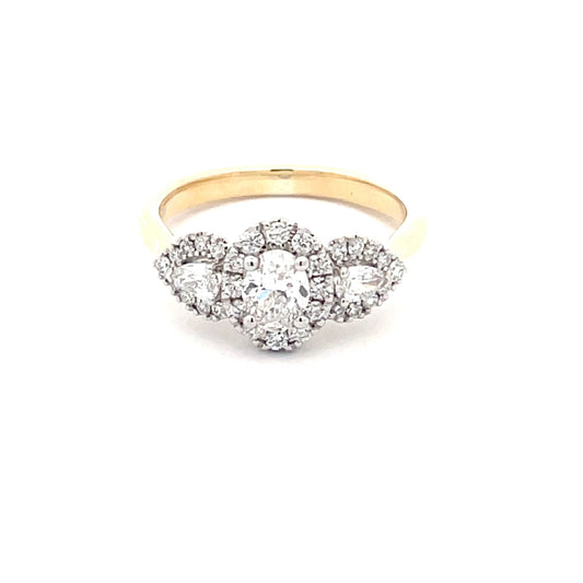 Yellow Gold Oval And Pear Shaped diamond halo style ring - 0.83cts Gardiner Brothers