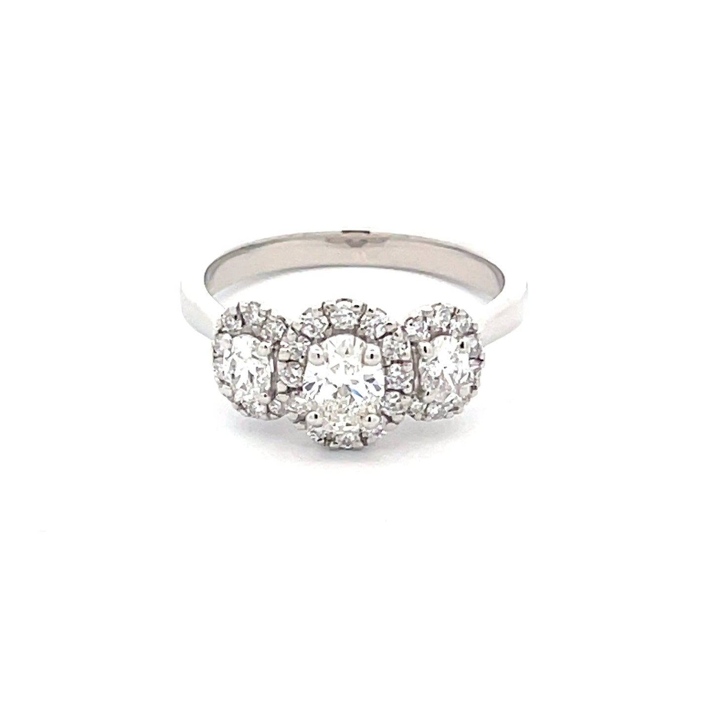 Platinum 3 Oval Shaped Diamond Halo Style Cluster Ring - 0.97cts Gardiner Brothers