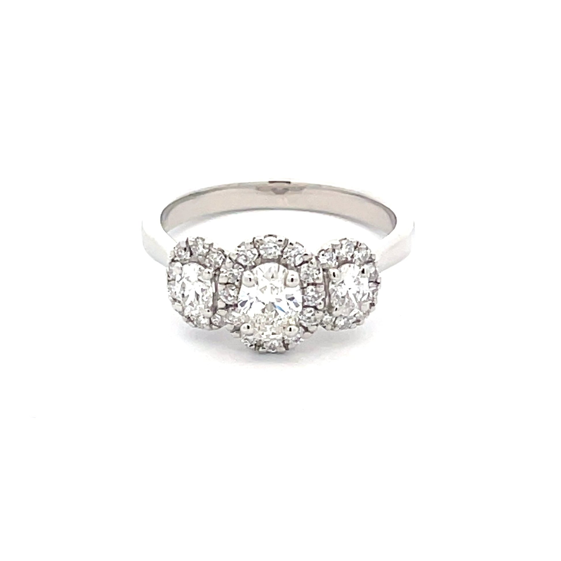 Platinum 3 Oval Shaped Diamond Halo Style Cluster Ring - 0.97cts Gardiner Brothers