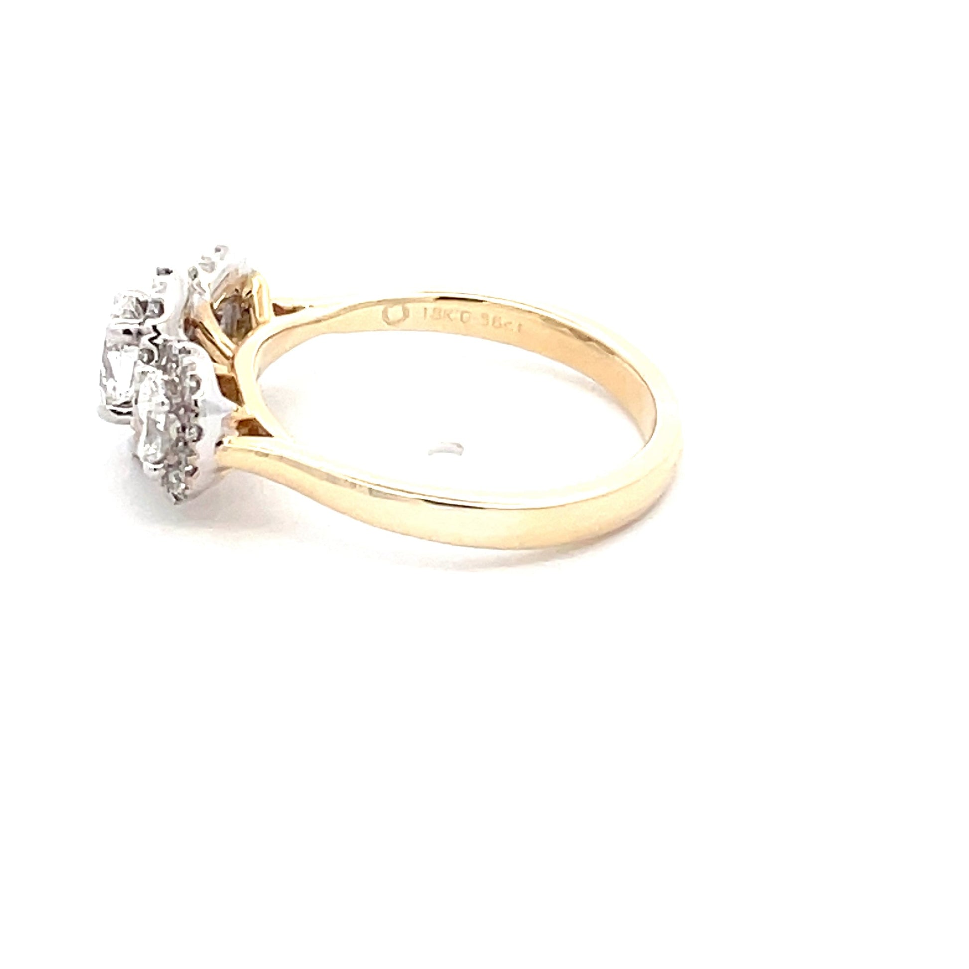Yellow Gold 3 Oval Shaped diamond set in a halo cluster style ring - 0.96cts Gardiner Brothers