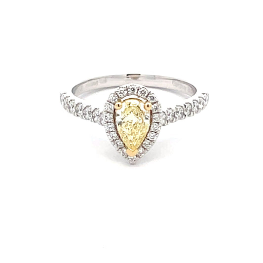 Platinum Pear Shaped Yellow Diamond Halo Cluster Style Ring - 0.90cts Gardiner Brothers