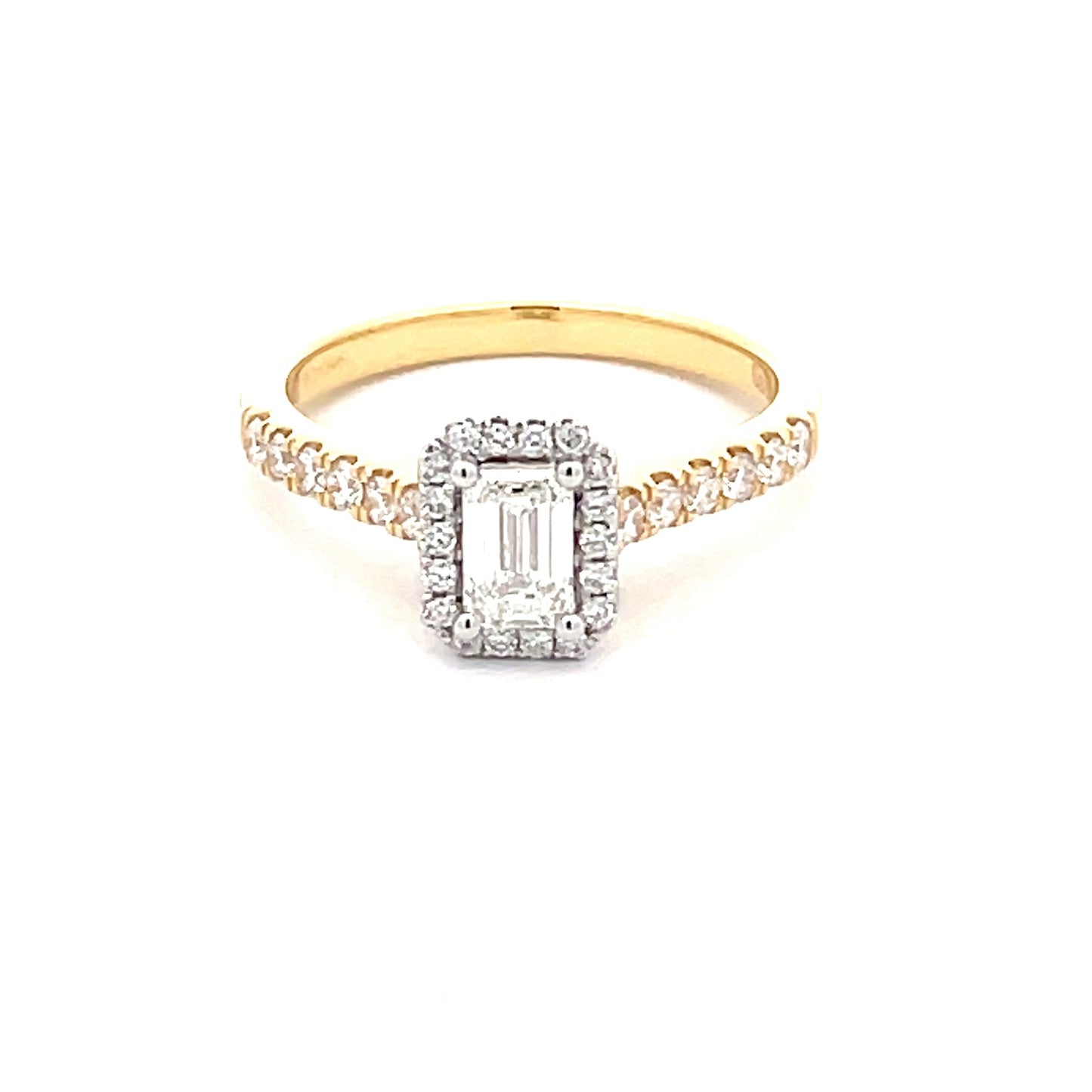 Yellow Gold Emerald Cut Diamond Halo Cluster Style Ring - 0.73cts Gardiner Brothers