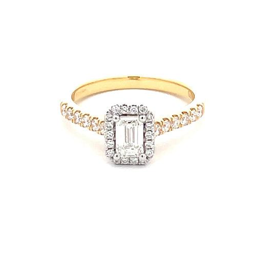 Yellow Gold Emerald Cut Diamond Halo Cluster Style Ring - 0.73cts Gardiner Brothers