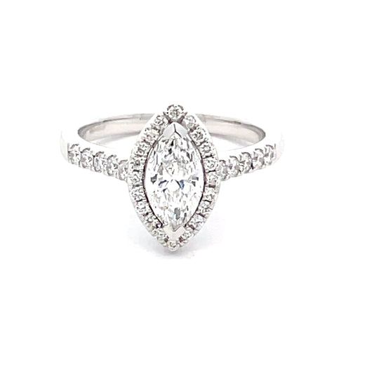 Platinum Marquise Shaped Diamond Halo Cluster Style Ring - 1.02cts Gardiner Brothers