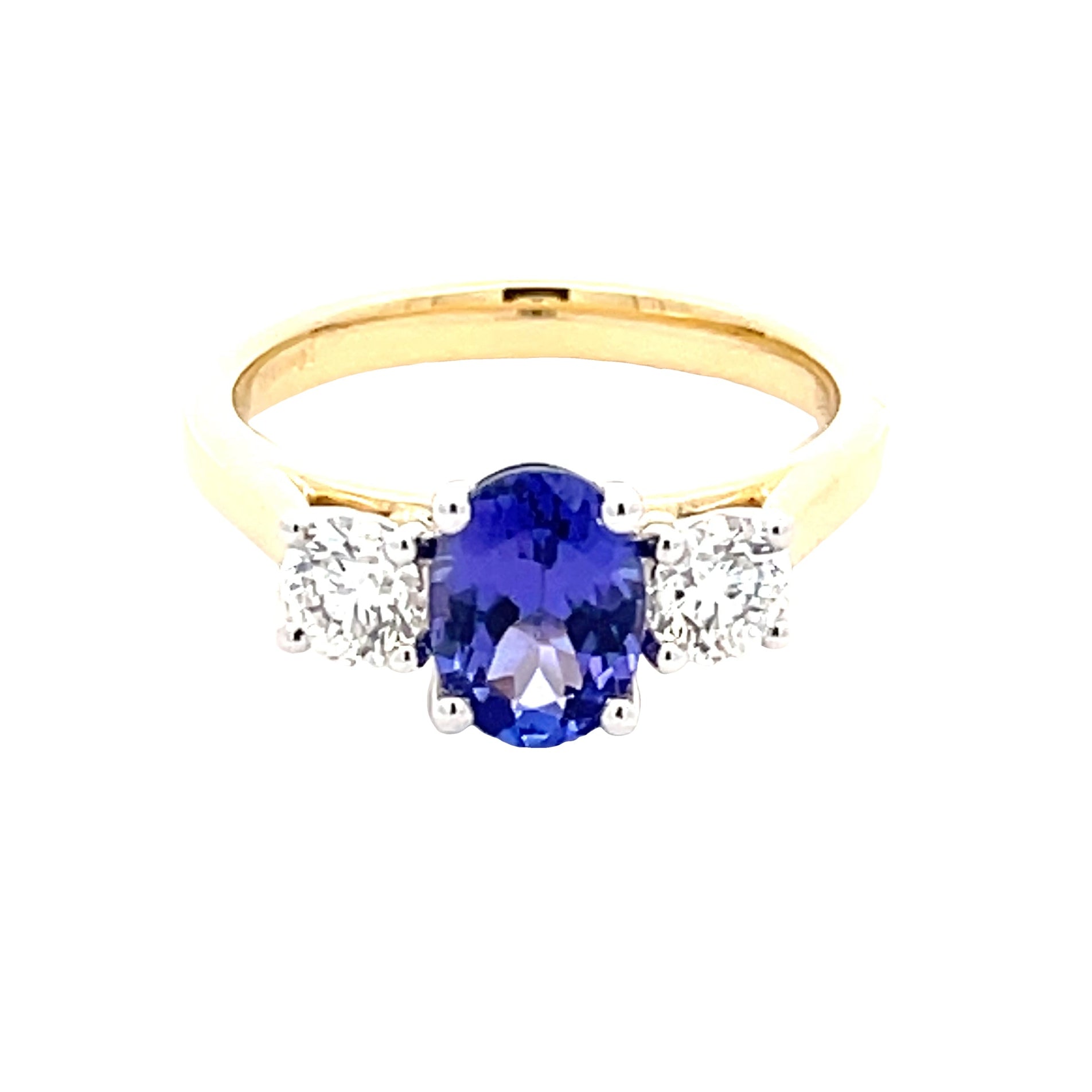 Oval Shaped Tanzanite and Round Brilliant Cut Diamond 3 Stone Ring Gardiner Brothers