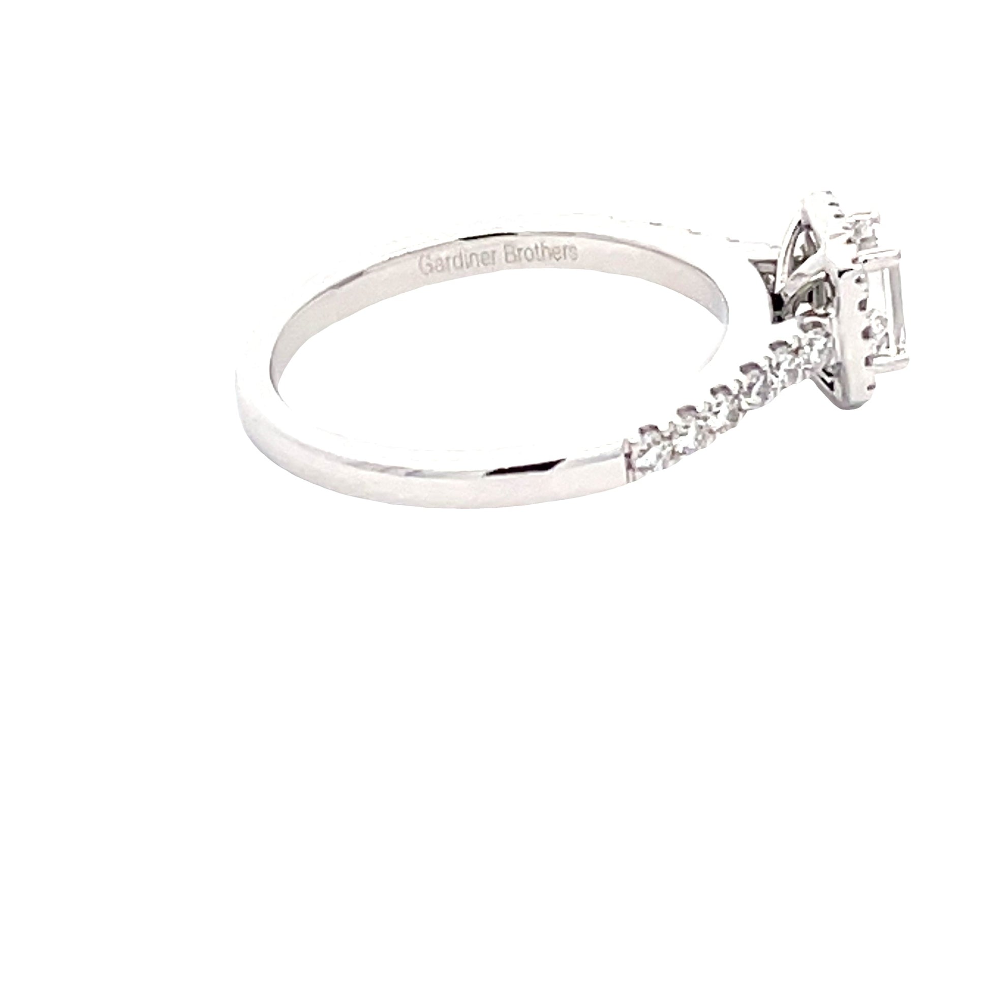 Platinum Emerald Cut Diamond Halo Cluster Style Ring - 0.80cts Gardiner Brothers