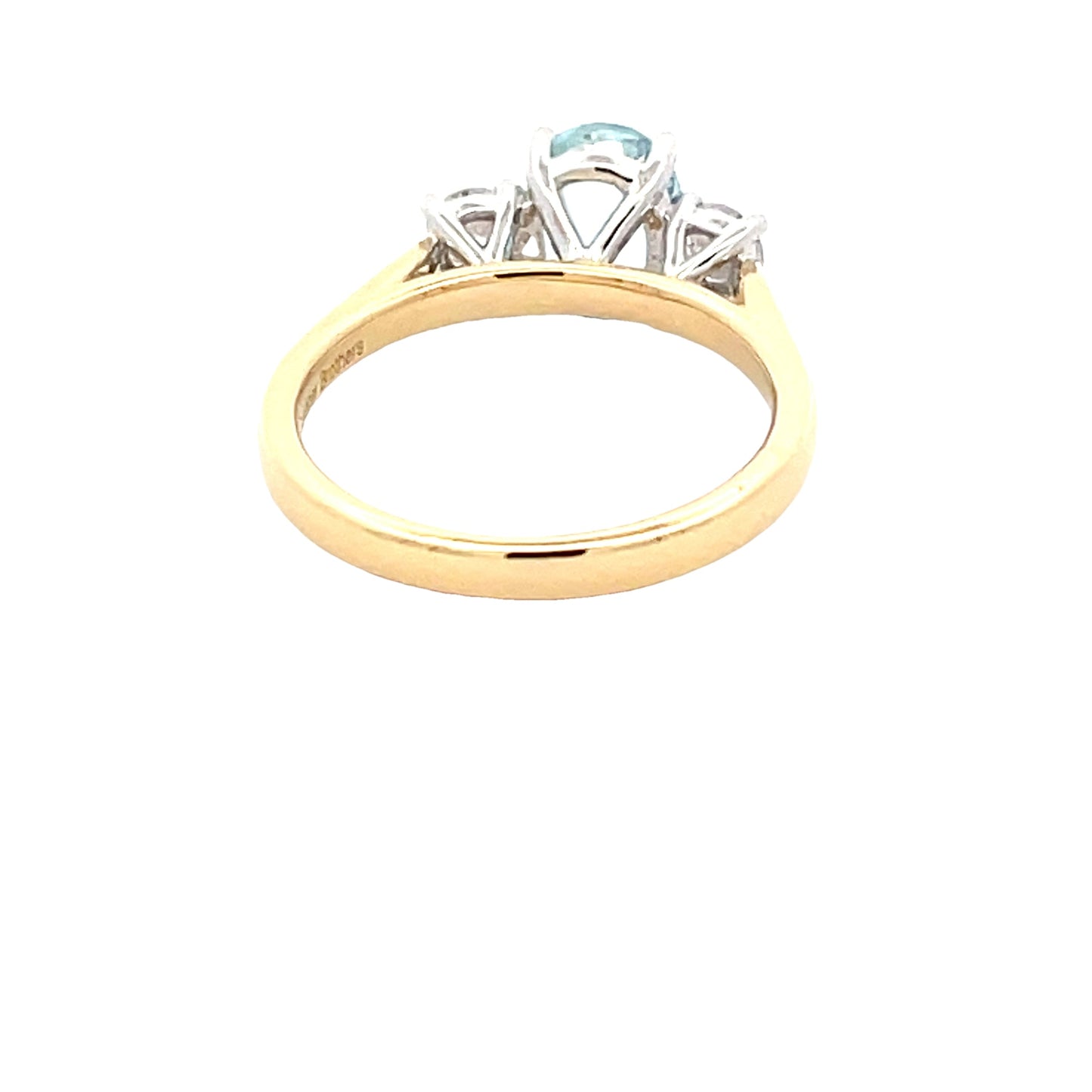 Oval Aquamarine and round brilliant cut diamond 3 stone ring Gardiner Brothers