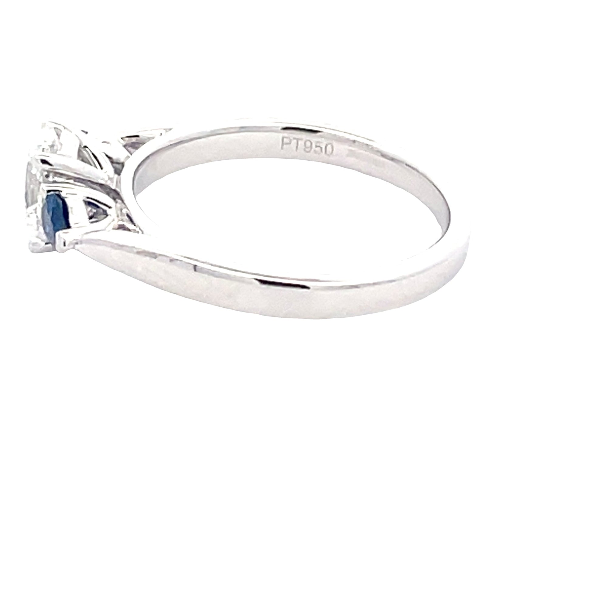 Platinum Oval Diamond and Pear Shaped Sapphire 3 Stone Ring Gardiner Brothers