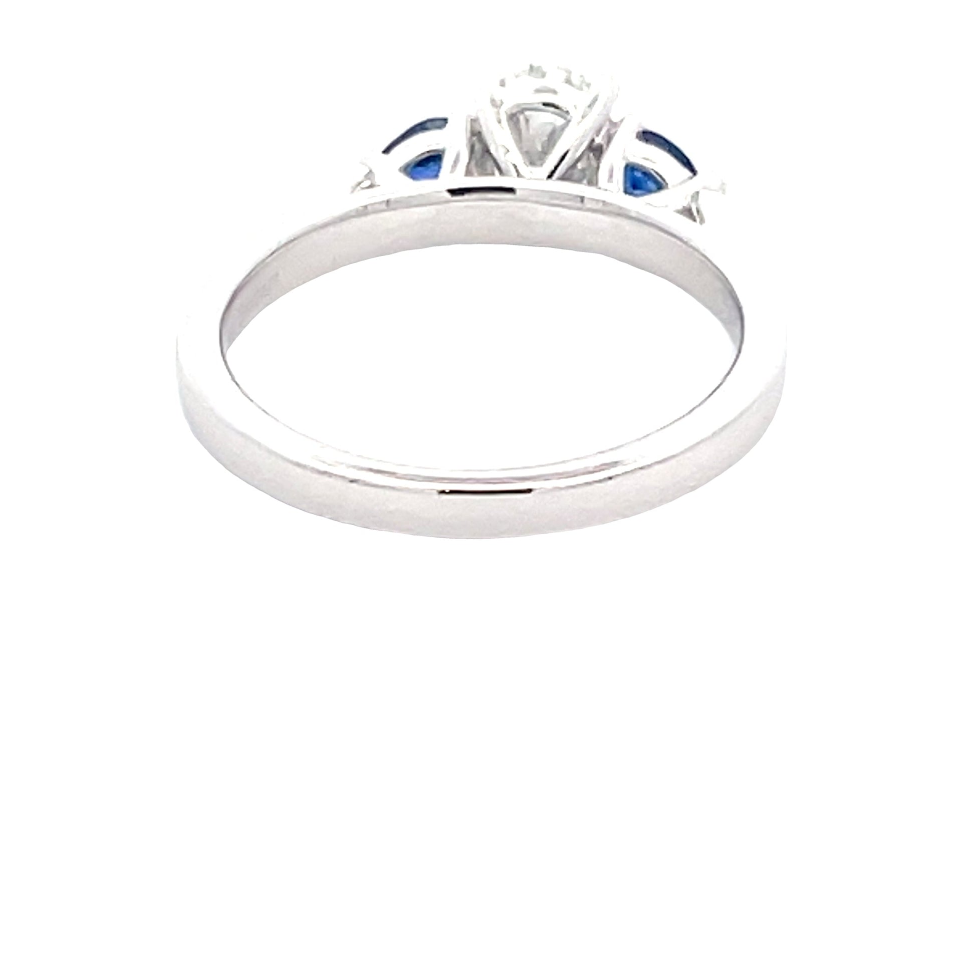 Platinum Oval Diamond and Pear Shaped Sapphire 3 Stone Ring Gardiner Brothers