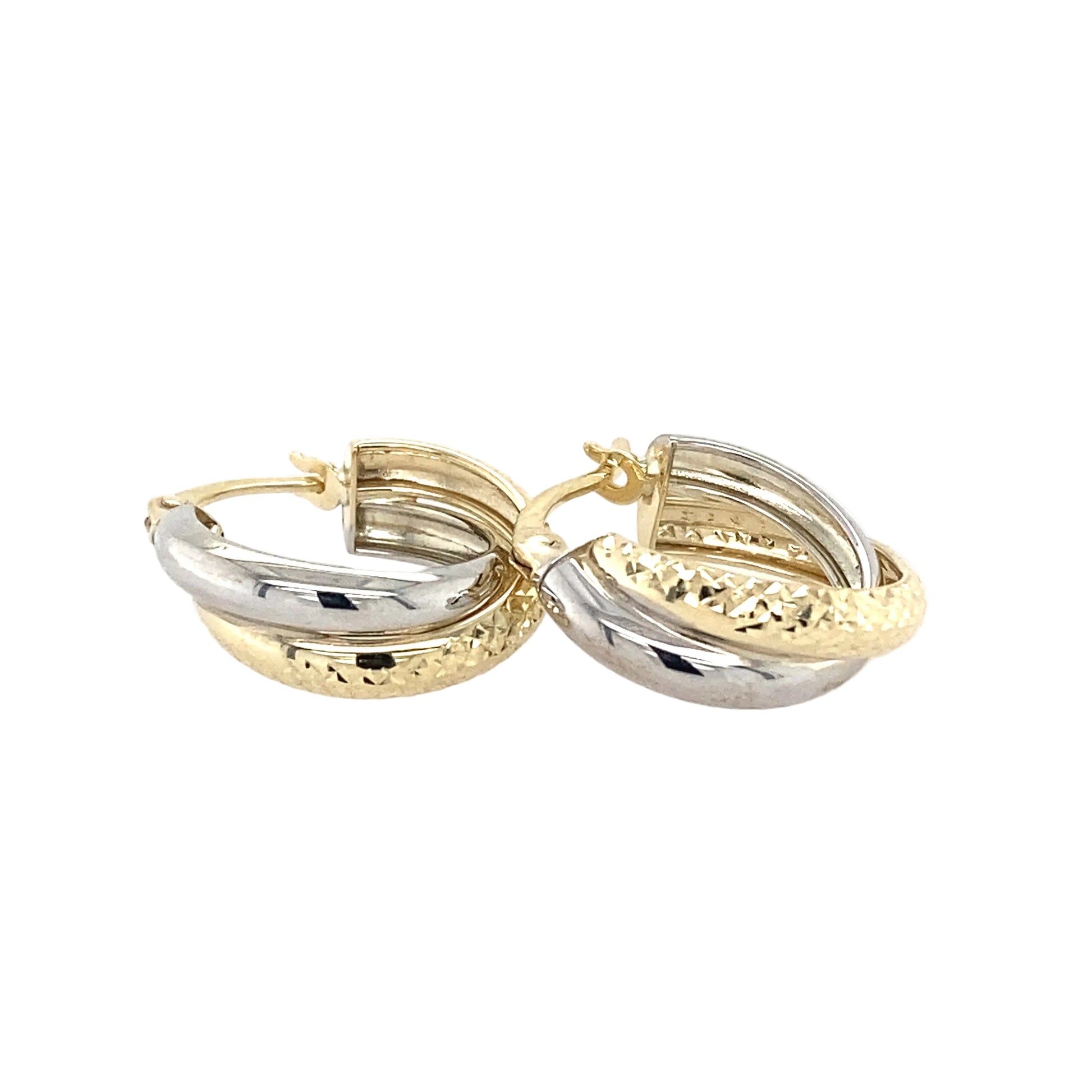 Yellow and White Gold 2 Strand Diamond Cut Hoop Earrings  Gardiner Brothers   