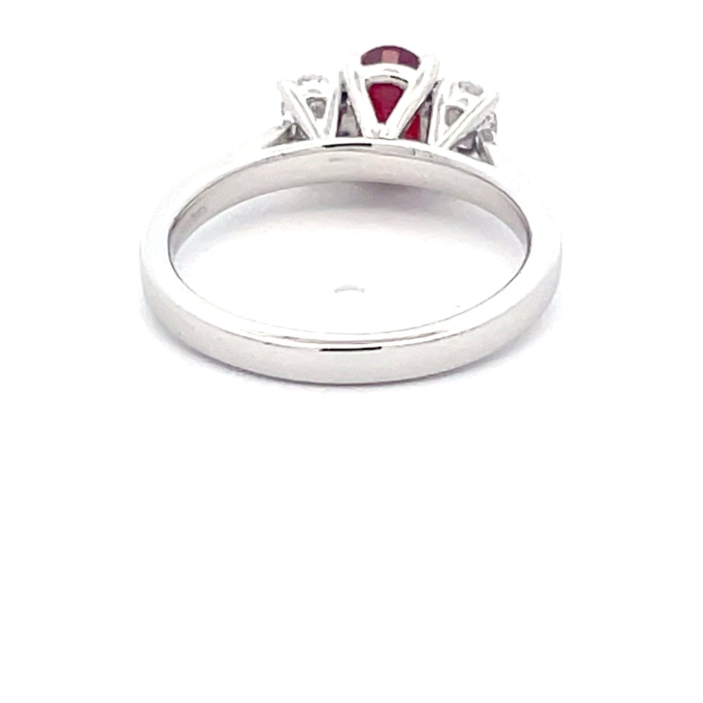 Oval Shaped ruby and round brilliant cut diamond 3 stone ring  Gardiner Brothers   