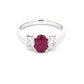Oval Shaped ruby and round brilliant cut diamond 3 stone ring  Gardiner Brothers   