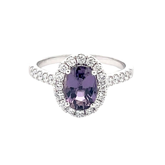 Purple sapphire and Diamond Halo Cluster Style Ring Gardiner Brothers