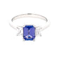Octagonal Shaped Tanzanite and emerald cut diamond 3 stone ring  Gardiner Brothers   