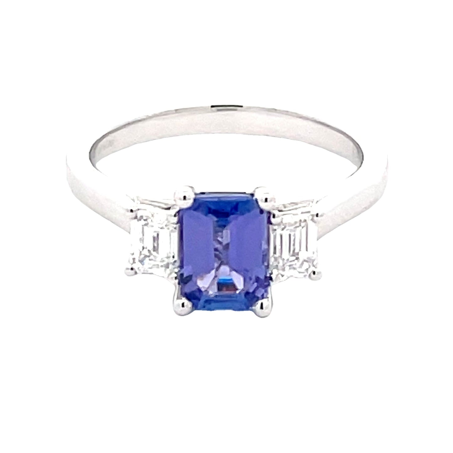 Octagonal Shaped Tanzanite and emerald cut diamond 3 stone ring  Gardiner Brothers   