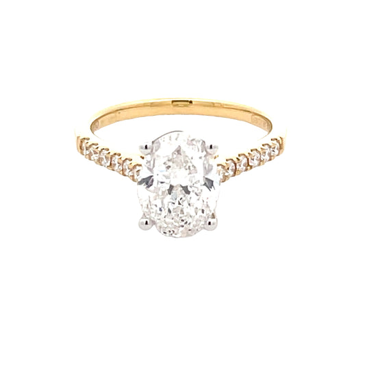 Yellow Gold Oval Shaped Diamond Solitaire With Diamond Set Shoulders - 2.26cts Gardiner Brothers
