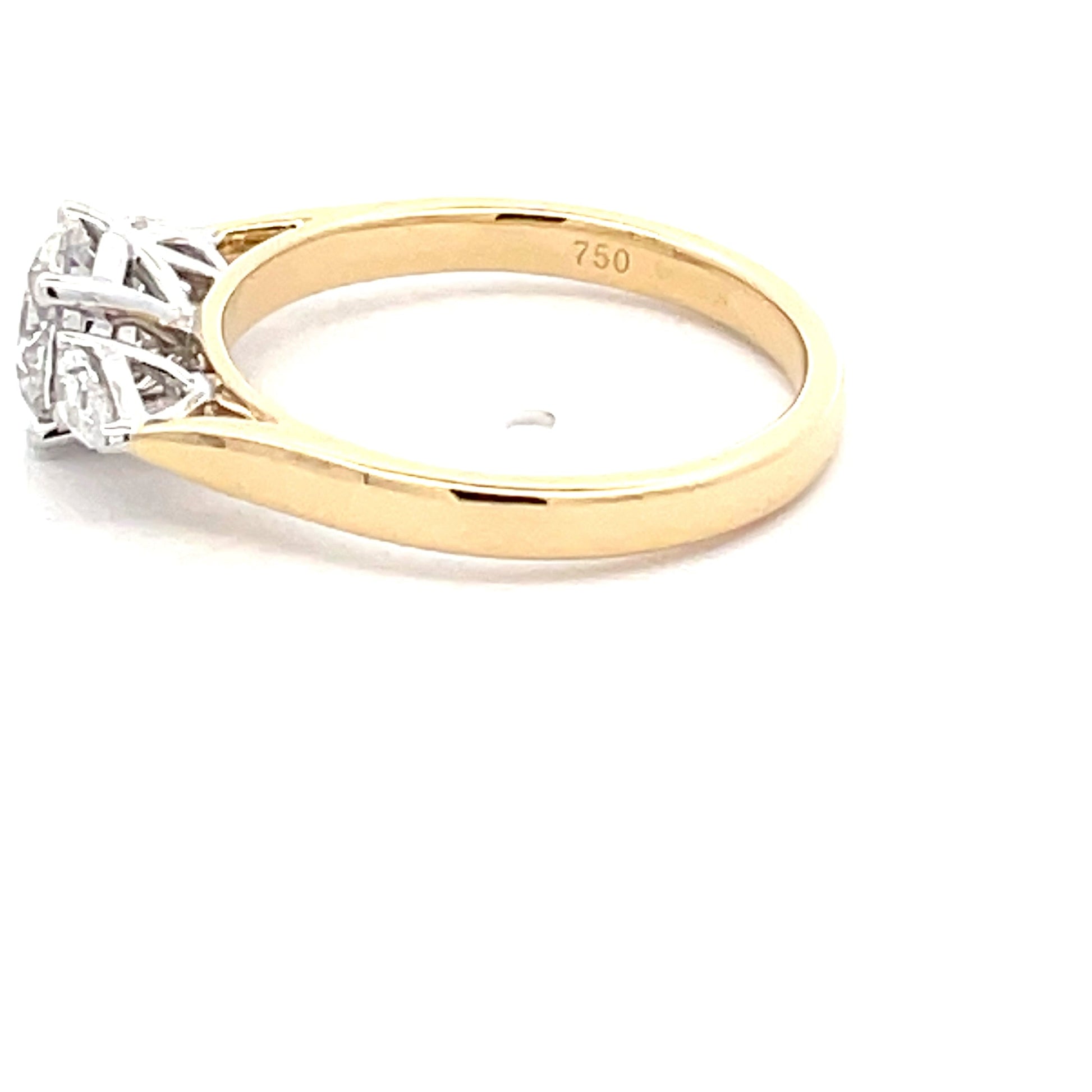 Yellow Gold Round Brilliant and Pear Shaped Diamond 3 Stone Ring - 1.30cts Gardiner Brothers