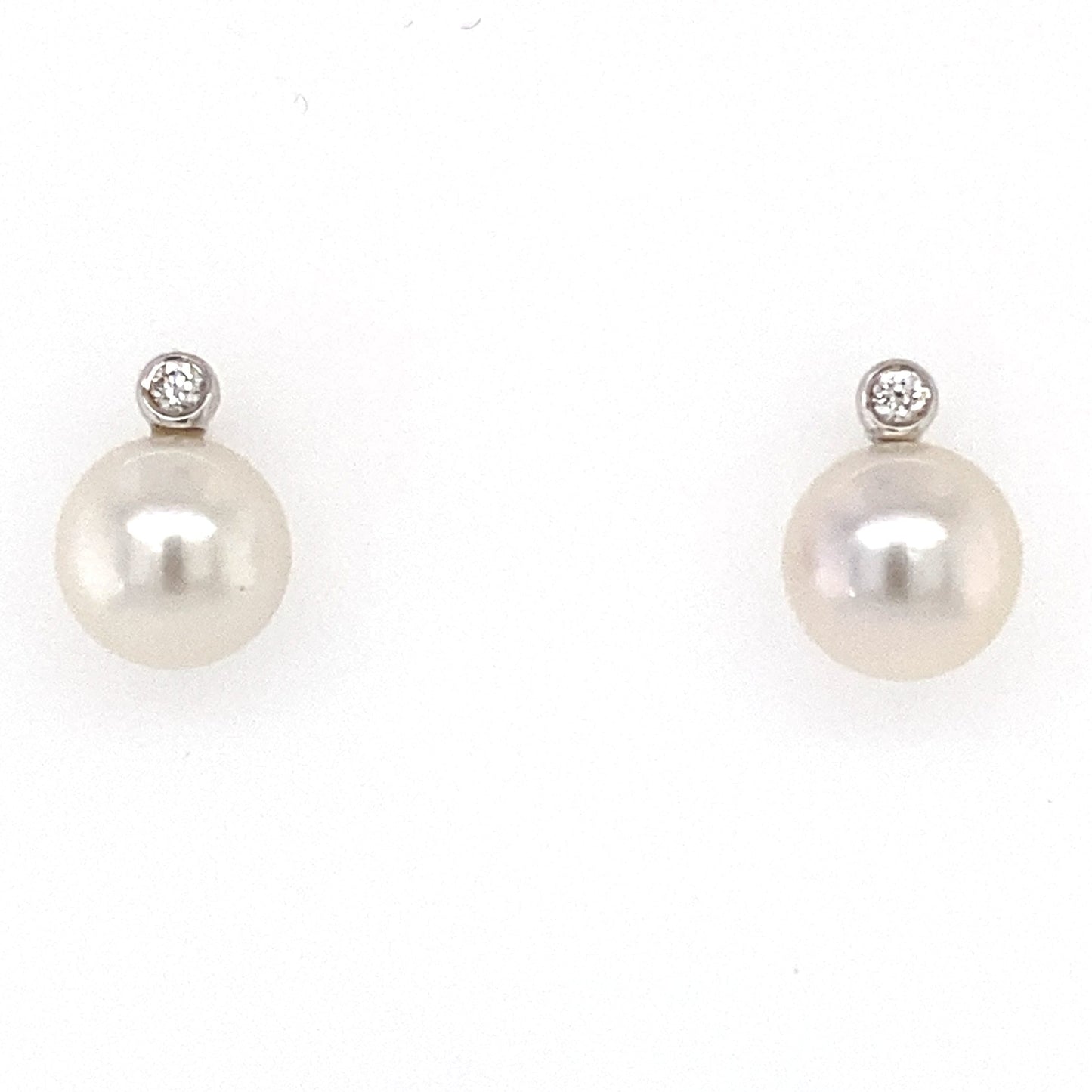 Akoya 8mm Pearl and Round Brilliant Cut Diamond Earrings Gardiner Brothers